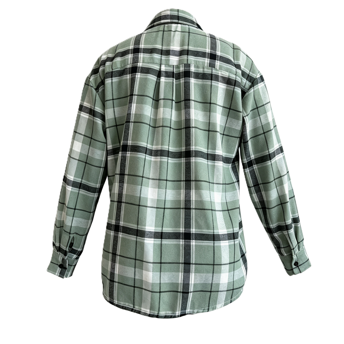 Relaxed Plaid Flannel Longline Shirt - Matcha - 1