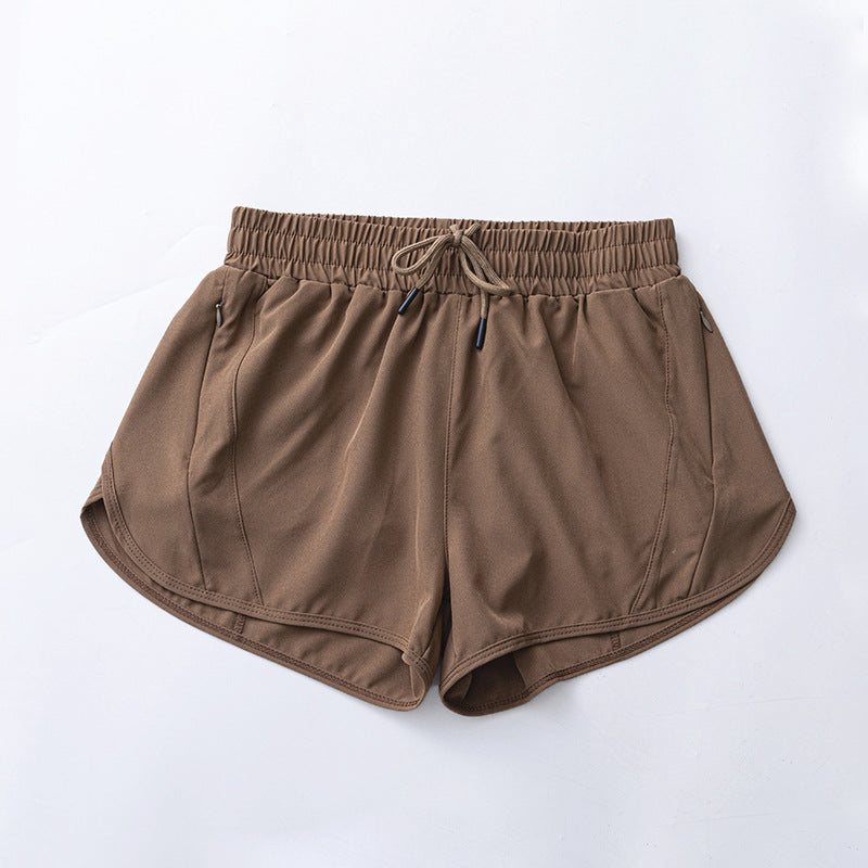 Curved Hem Running Shorts With Inner Liner - Coffee