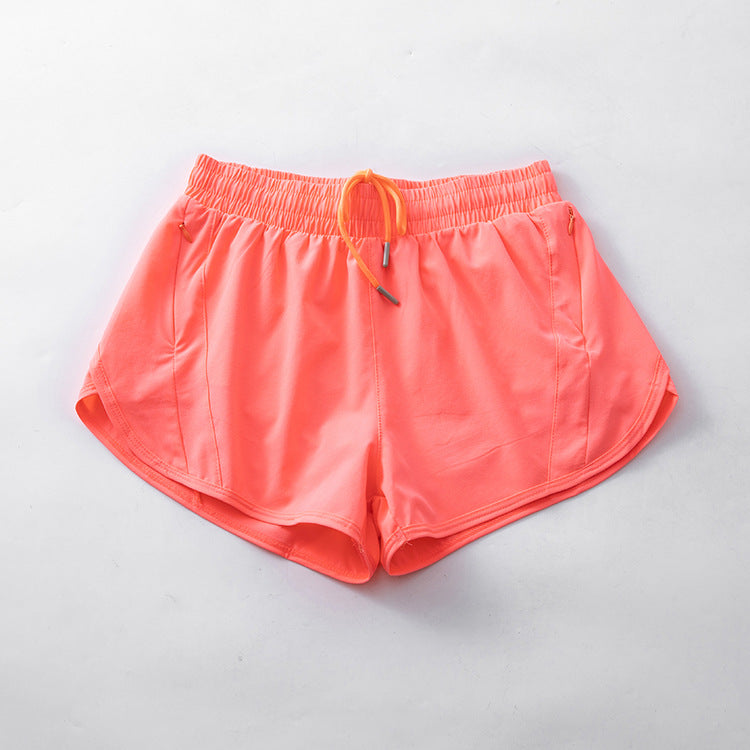 Curved Hem Running Shorts With Inner Liner - FieryCoral