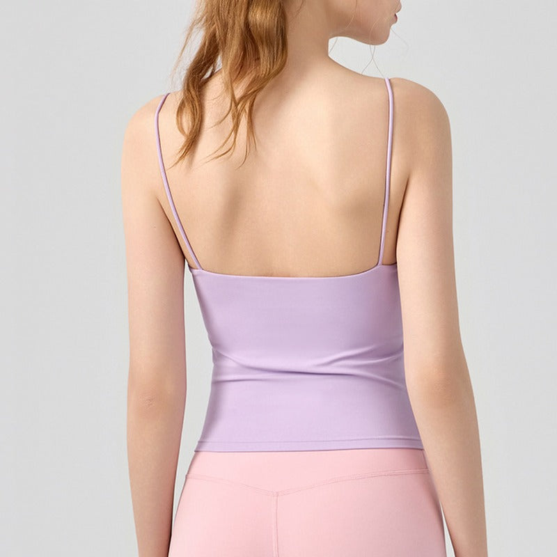 Ruched Waist Scoop Neck Padded Yoga Tank Top