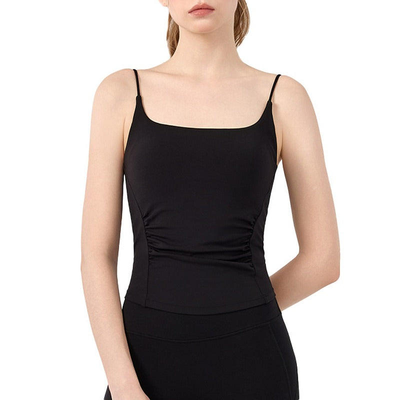 Ruched Waist Scoop Neck Padded Yoga Tank Top