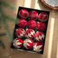 Flocked Christmas Ball Ornaments Boxed Set of 12 - C1-12PCS