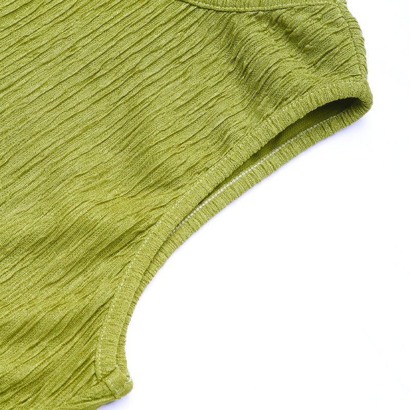 Ribbed Crop Tank and Slit Maxi Skirt Set - Green - 1