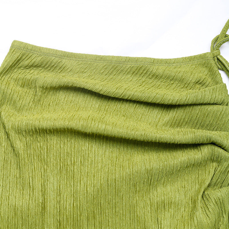 Ribbed Crop Tank and Slit Maxi Skirt Set - Green - 2