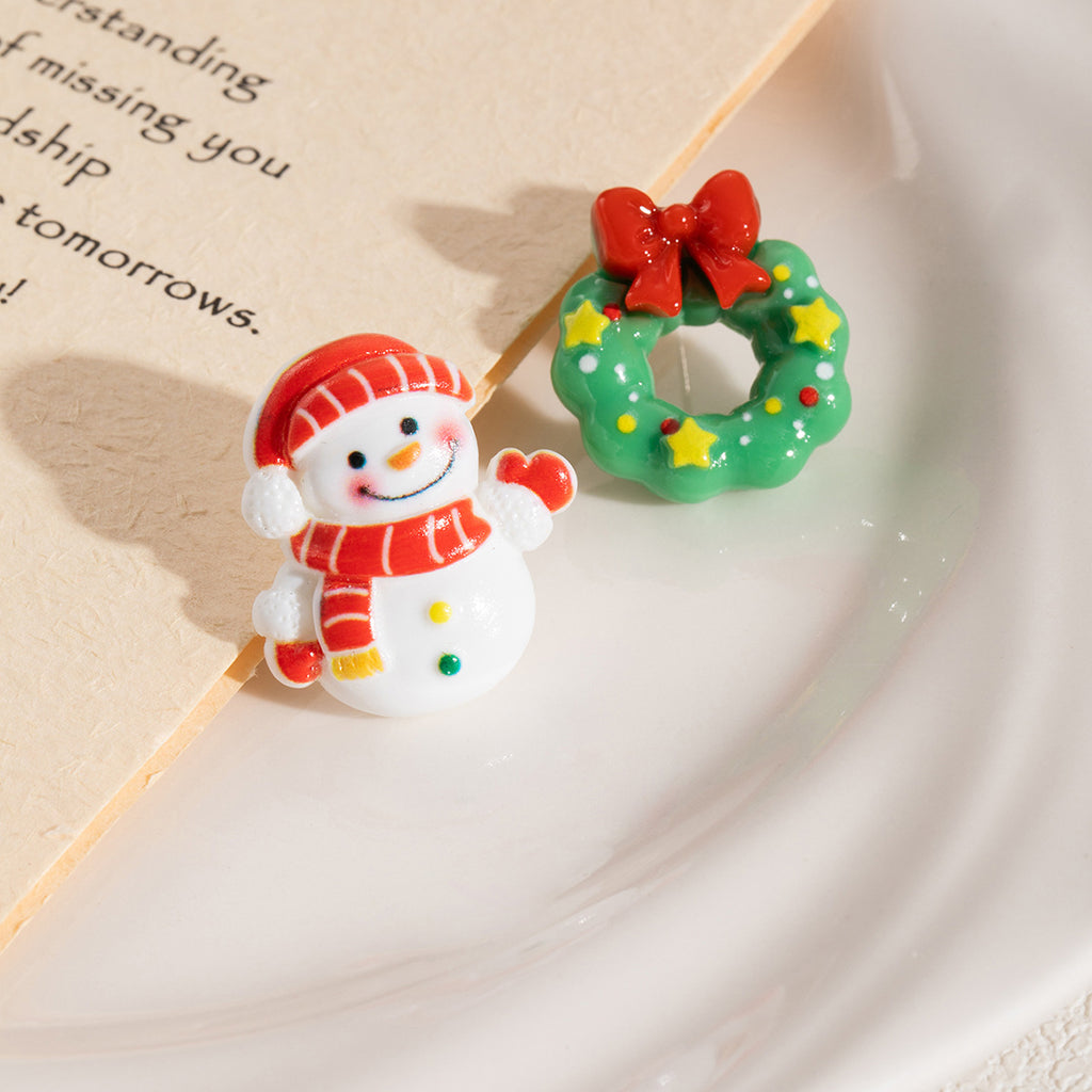 Holiday Charm Resin Stud Earrings - Wreath