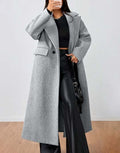 Oversized Notch Lapel Maxi Length Coat - Grey
