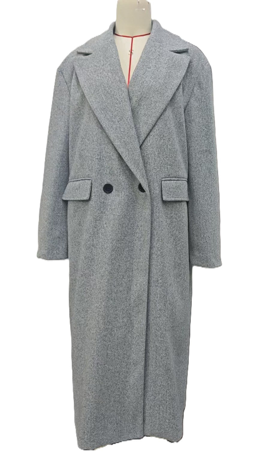 Oversized Notch Lapel Maxi Length Coat - Grey - 1