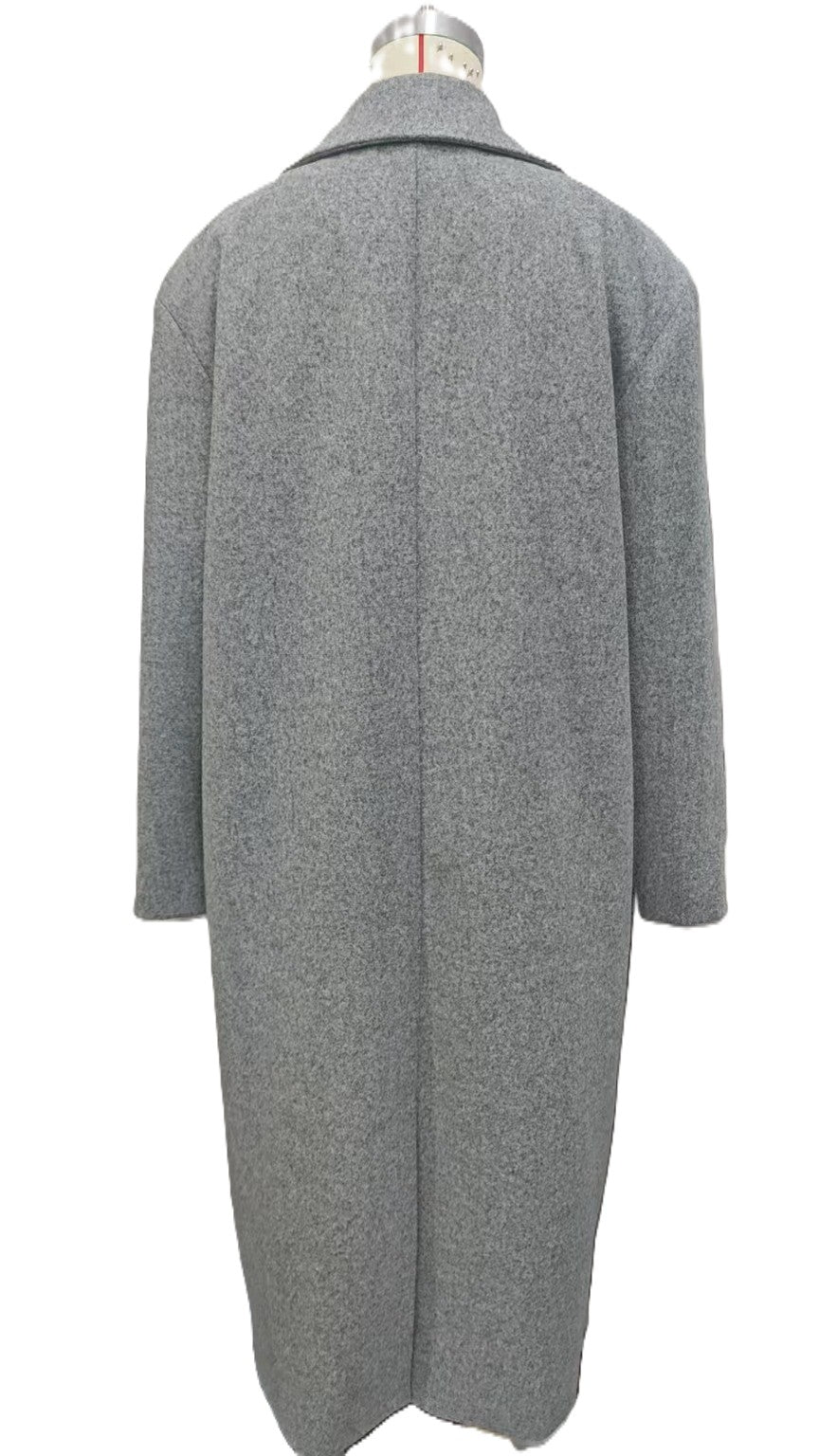 Oversized Notch Lapel Maxi Length Coat - Grey - 2