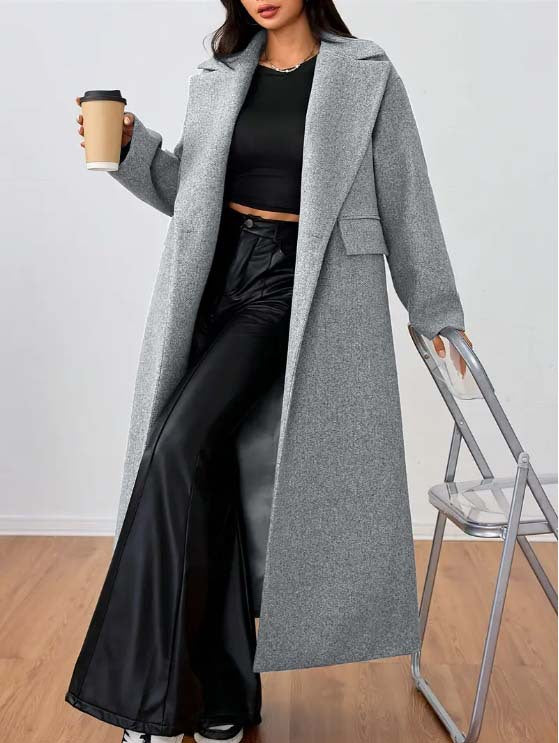 Oversized Notch Lapel Maxi Length Coat - Grey - 3