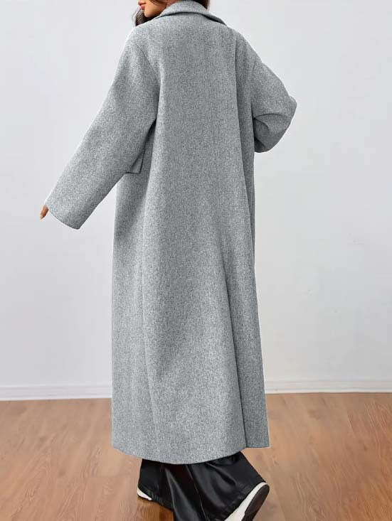Oversized Notch Lapel Maxi Length Coat - Grey - 5