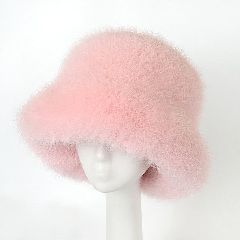 Thick Fluffy Faux Fur Bucket Hat - Baby Pink