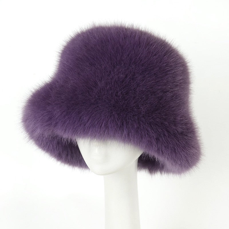 Thick Fluffy Faux Fur Bucket Hat - Purple