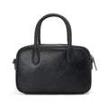 Genuine Leather Mini Bowling Bag with Top Handles - Black