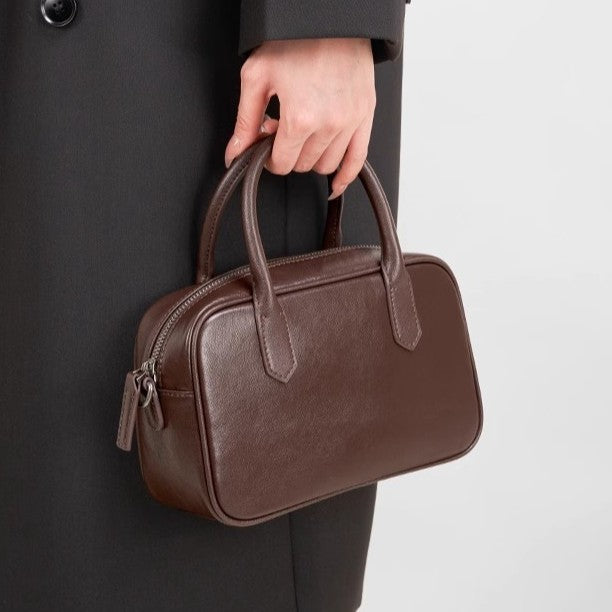 Genuine Leather Mini Bowling Bag with Top Handles
