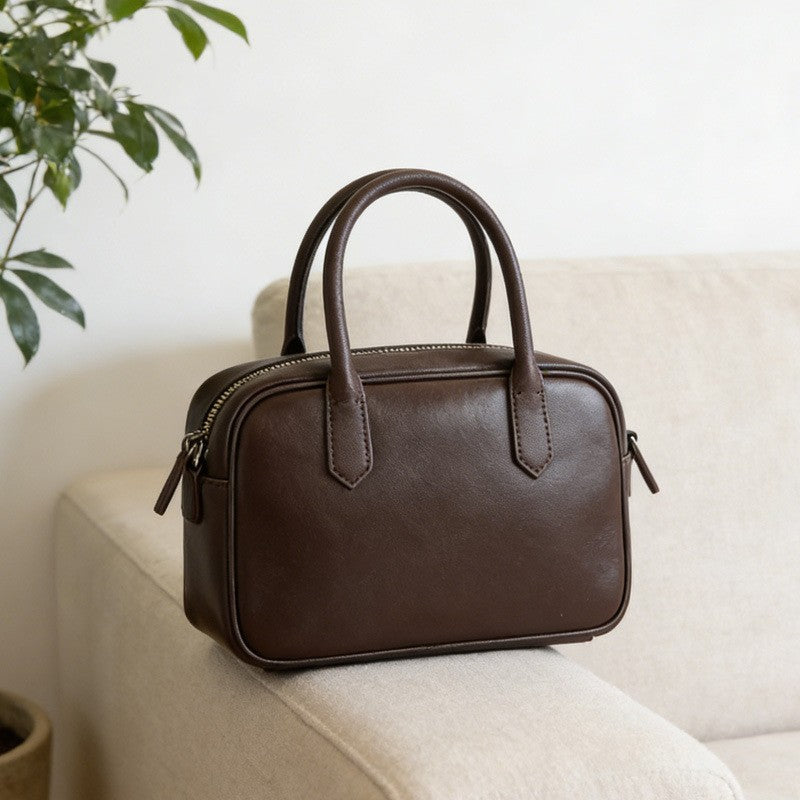Genuine Leather Mini Bowling Bag with Top Handles