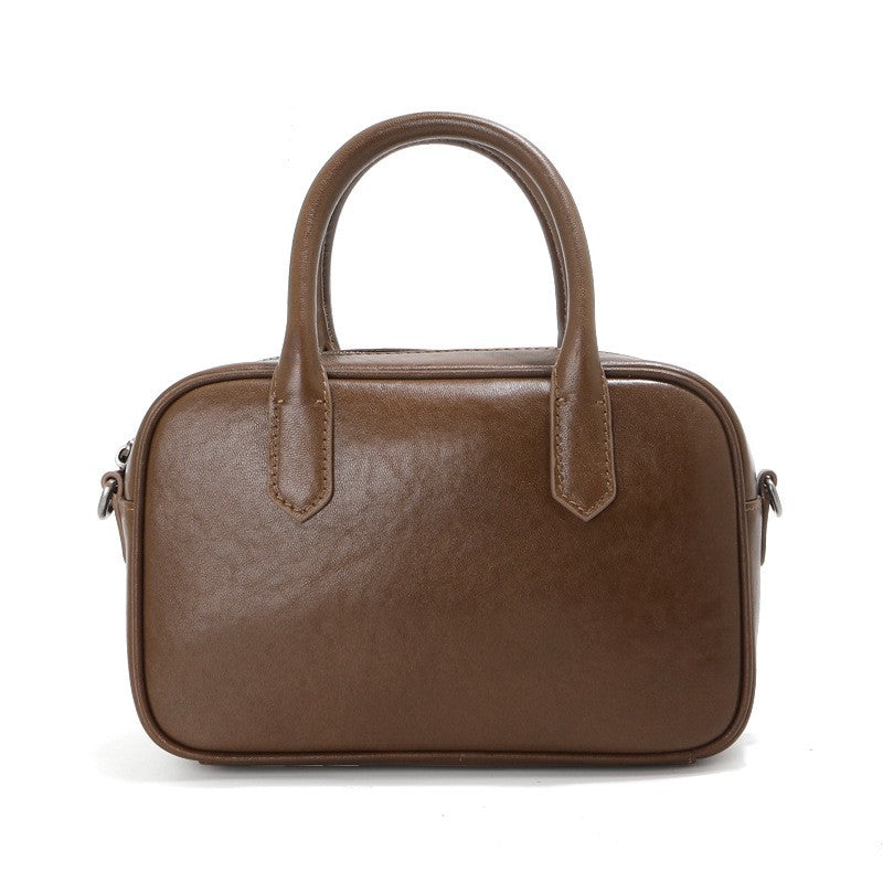 Genuine Leather Mini Bowling Bag with Top Handles