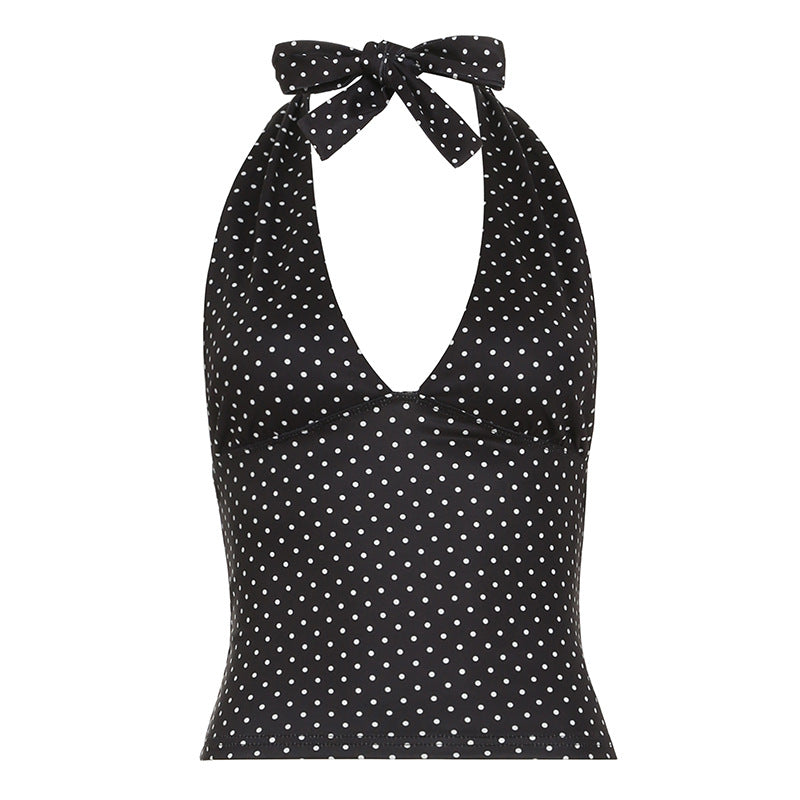 Tie Neck Backless Halter Camisole - Black-1