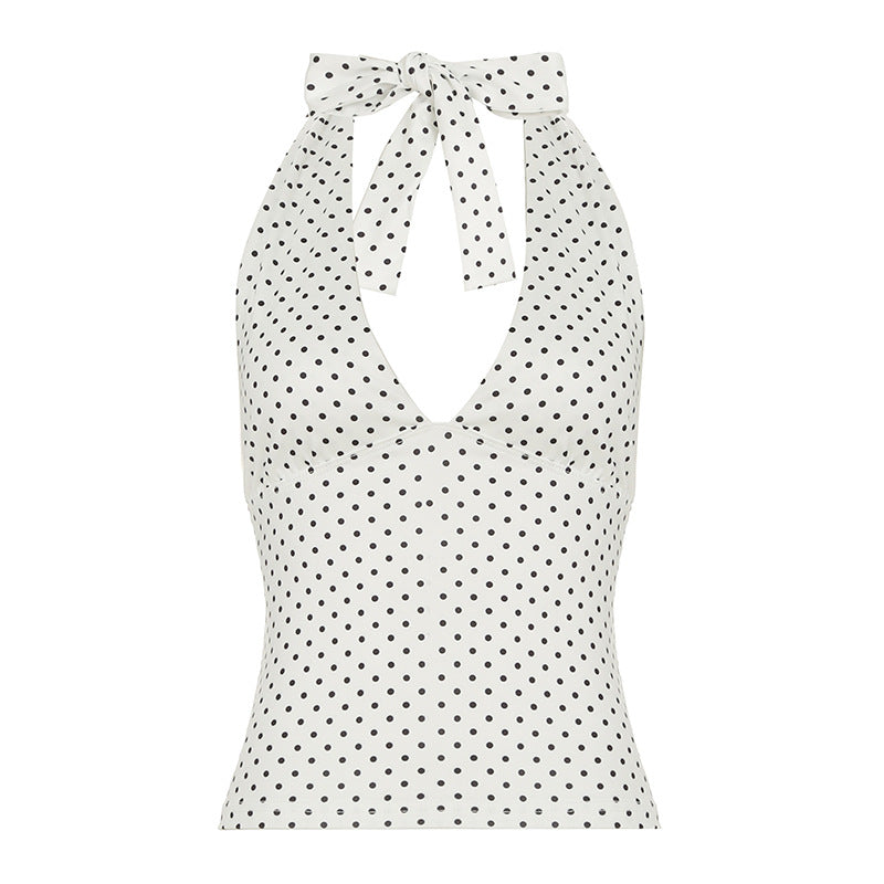 Tie Neck Backless Halter Camisole - PolkaDot