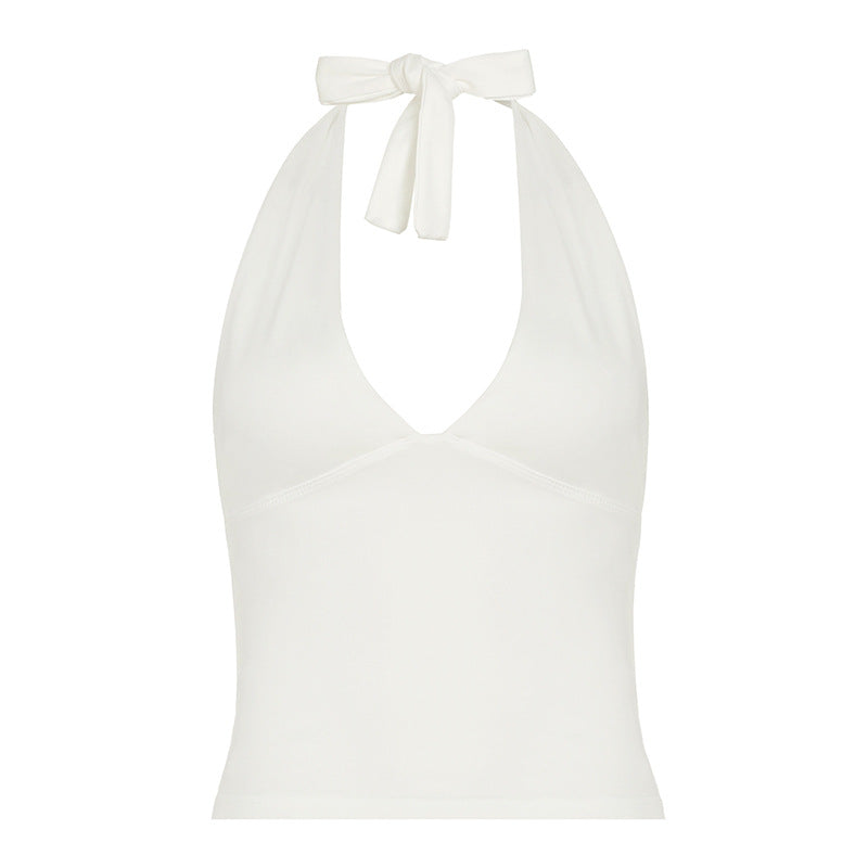 Tie Neck Backless Halter Camisole - White