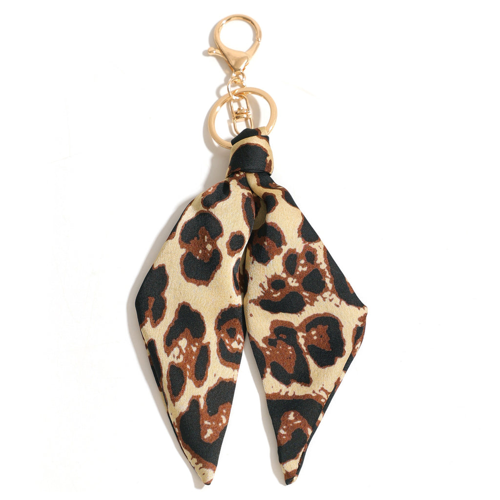 Leopard Print Twilly Scarf Keychain Purse Charm - Camel