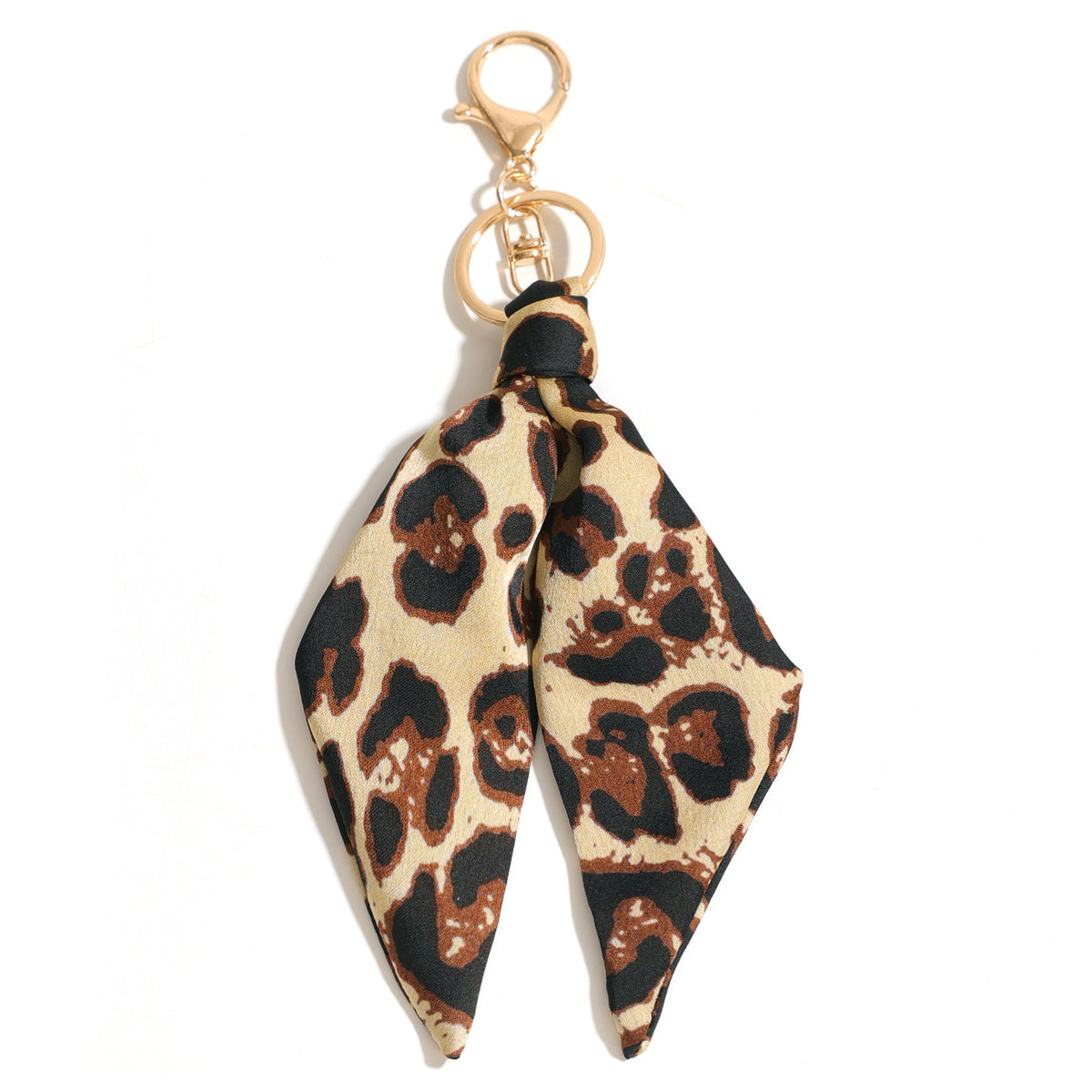 Leopard Print Twilly Scarf Keychain Purse Charm - Camel