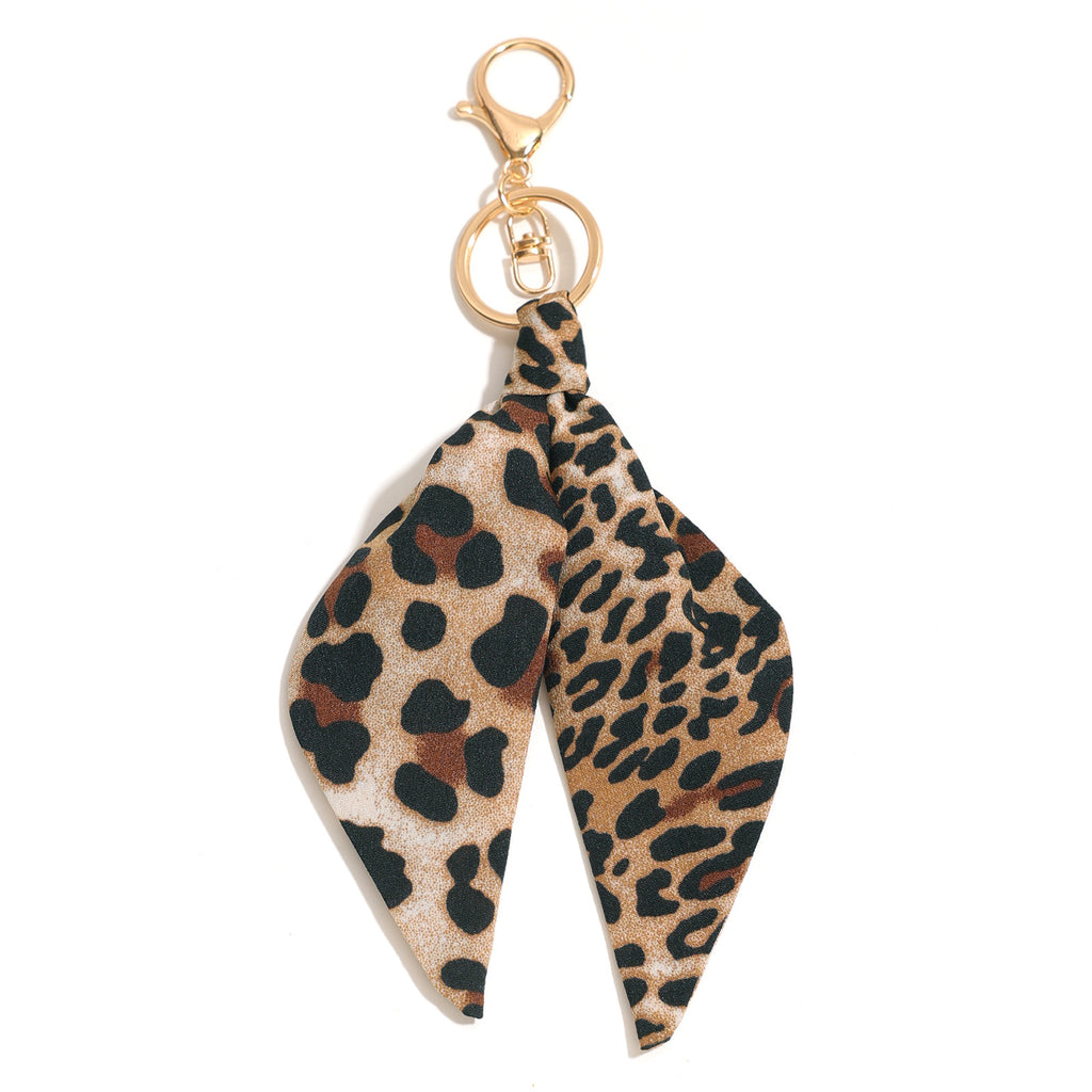 Leopard Print Twilly Scarf Keychain Purse Charm - Coffee - 1