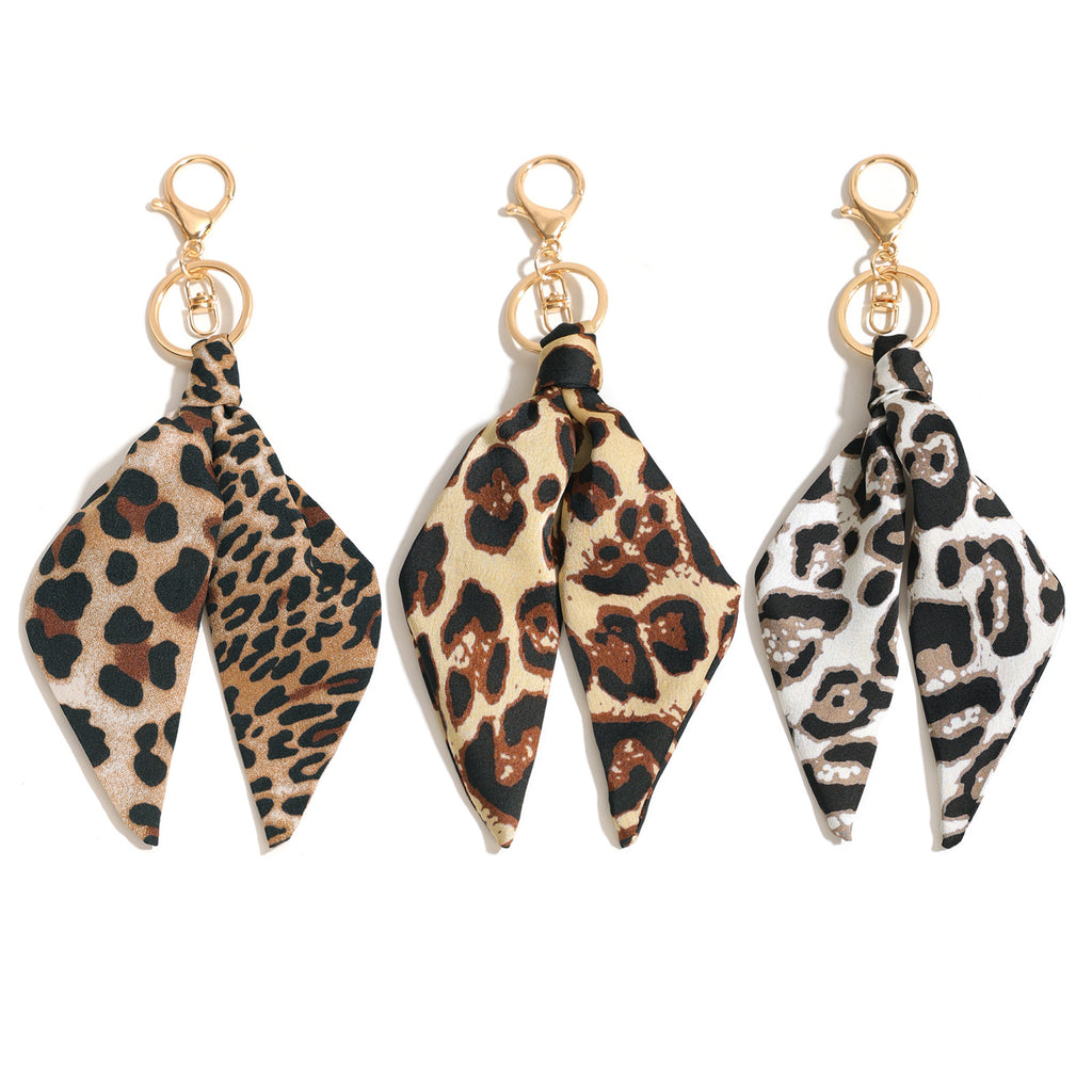 Leopard Print Twilly Scarf Keychain Purse Charm