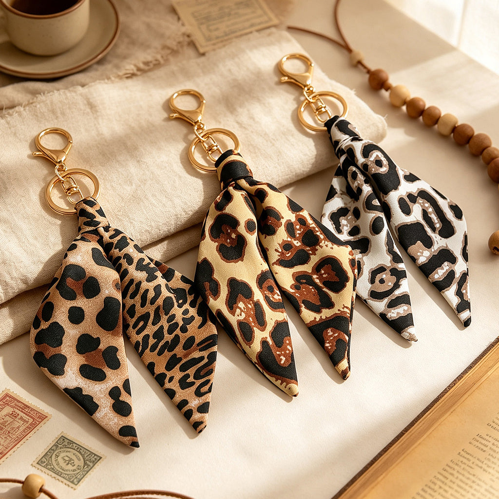 Leopard Print Twilly Scarf Keychain Purse Charm - view 1