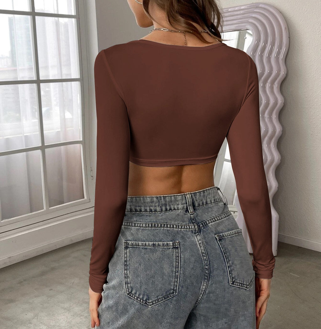 Square Neck Ultra Cropped Knit Top - Coffee - 4
