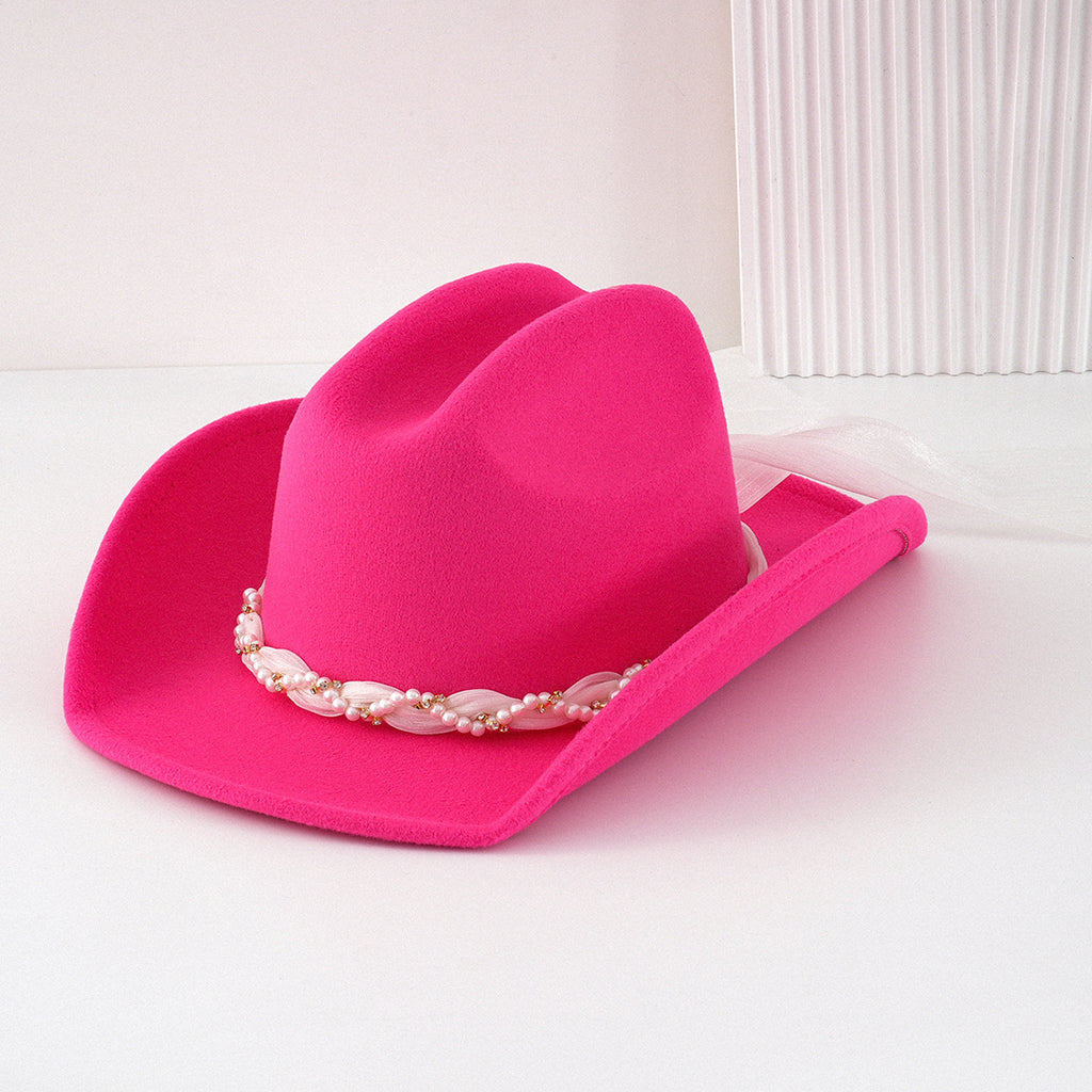 Pearl Braid Band Western Cowboy Hat - RoseRed