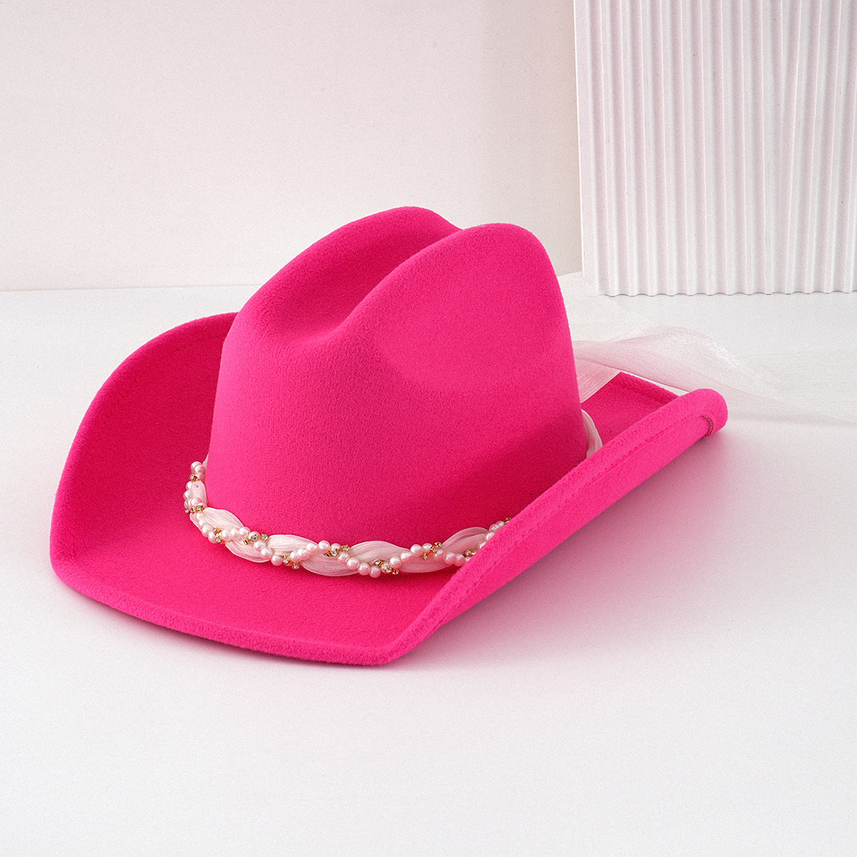 Pearl Braid Band Western Cowboy Hat - RoseRed
