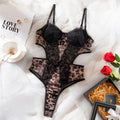 Leopard Print Lace Underwire Cutout Bodysuit - Leopard