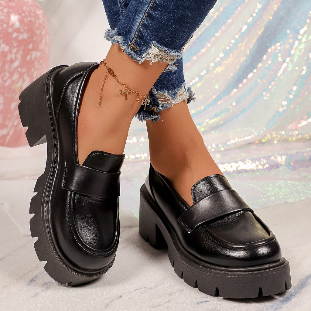 Chunky Lug Sole Penny Loafers - Black