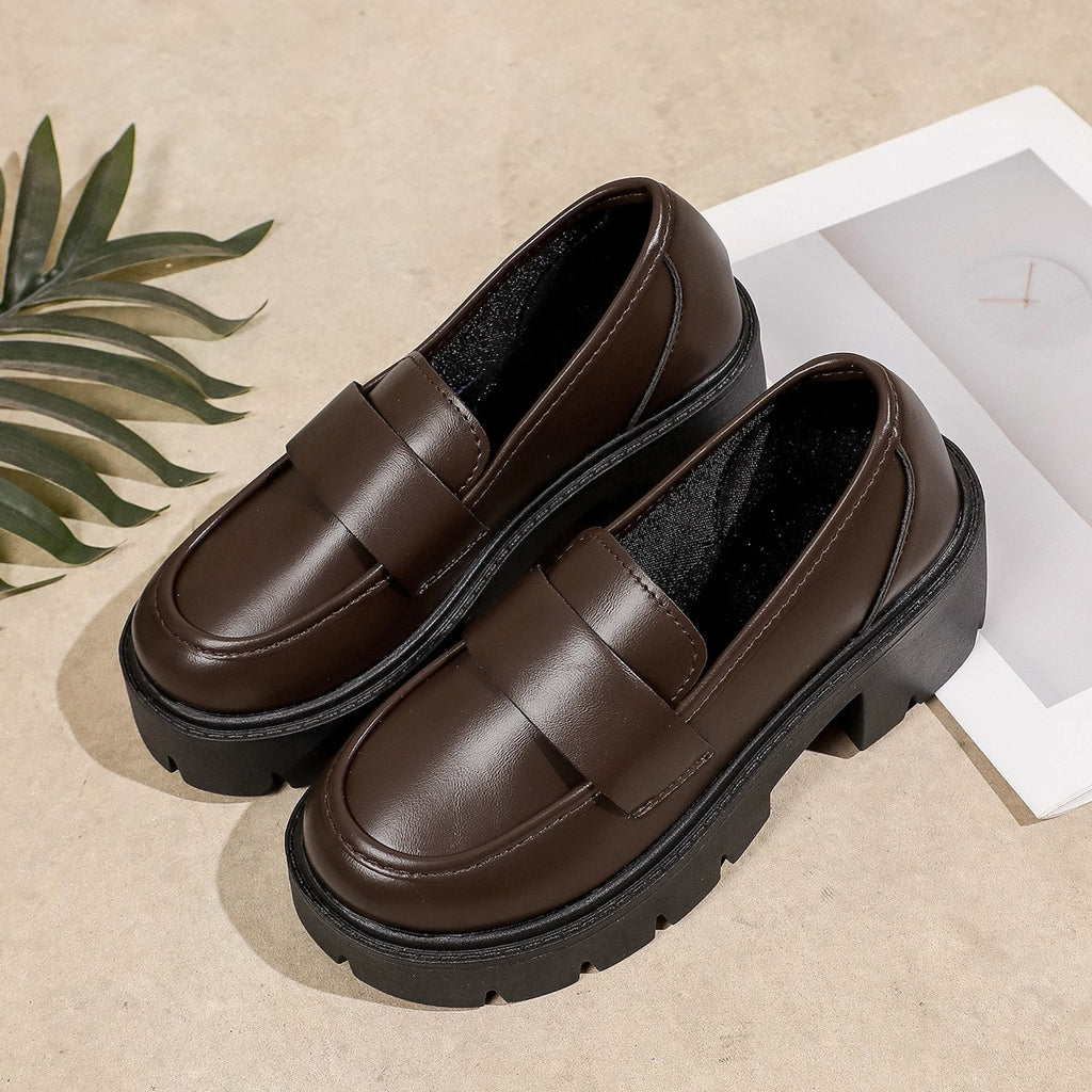 Chunky Lug Sole Penny Loafers - Brown