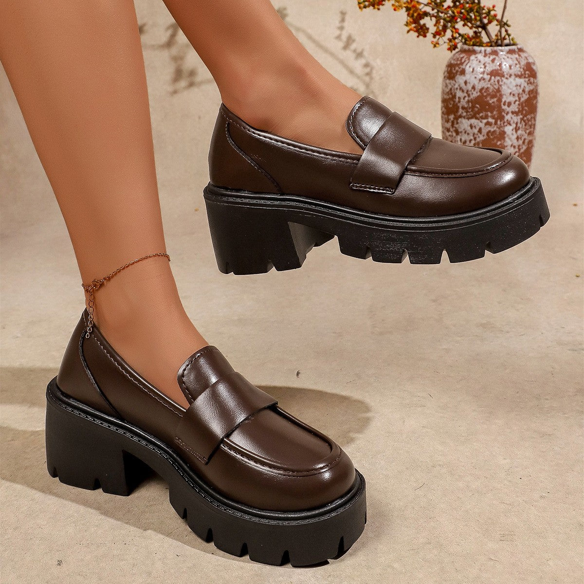 Chunky Lug Sole Penny Loafers