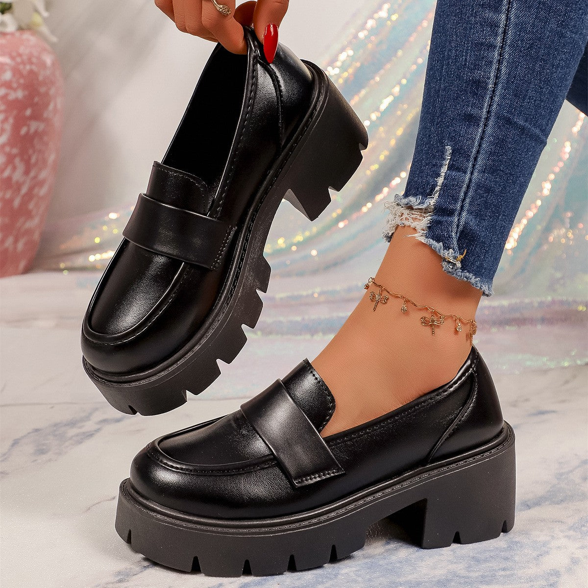 Chunky Lug Sole Penny Loafers
