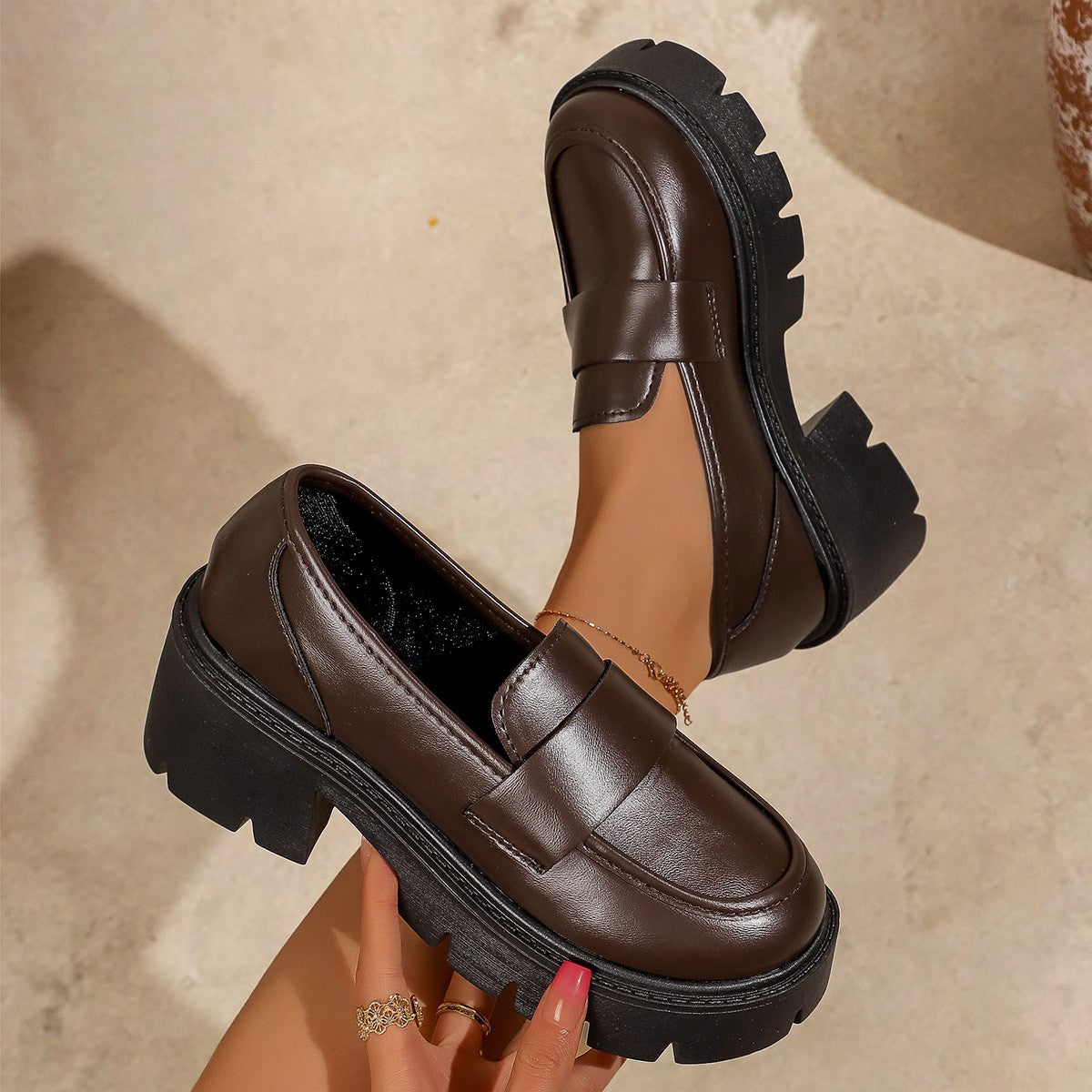 Chunky Lug Sole Penny Loafers