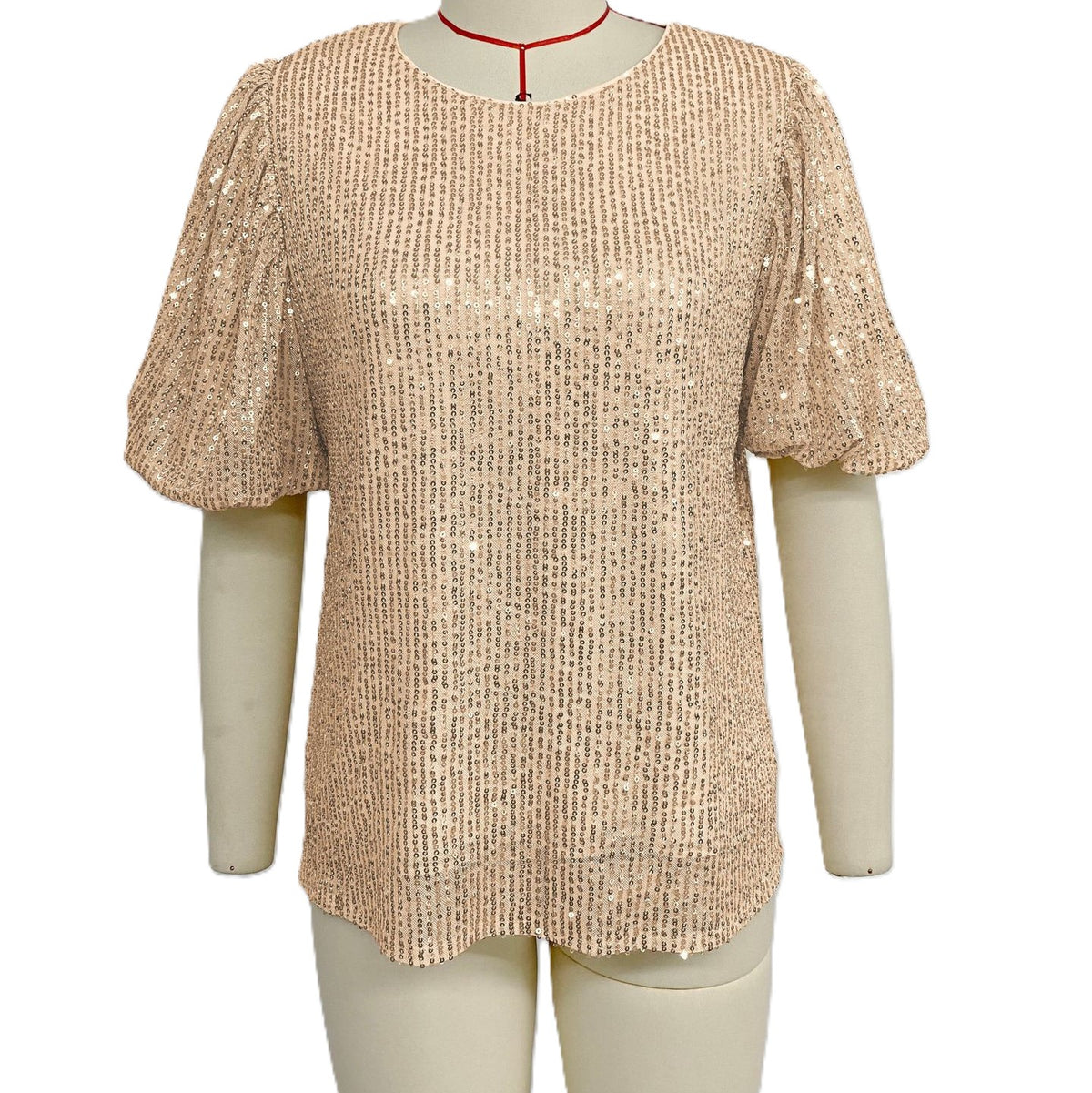 Glitter Sequin Puff Sleeve T-Shirt - Gold