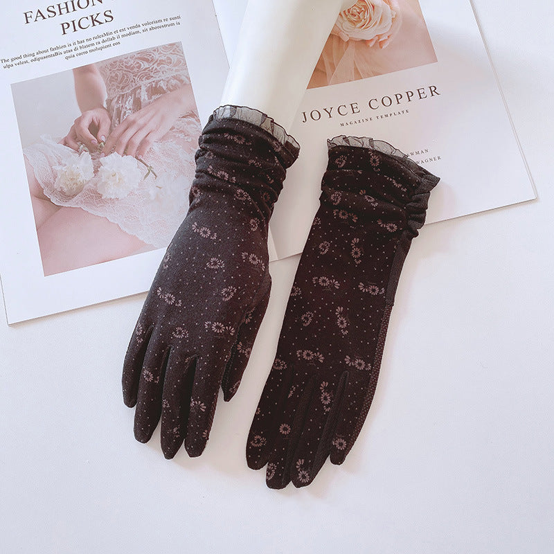 Sheer Floral Mesh Sun Protection Gloves - Black