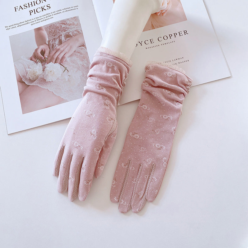 Sheer Floral Mesh Sun Protection Gloves - Purple