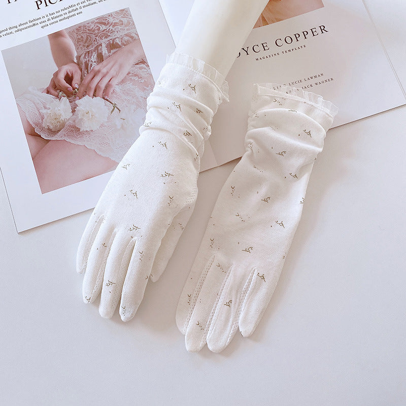 Sheer Floral Mesh Sun Protection Gloves - White - 1
