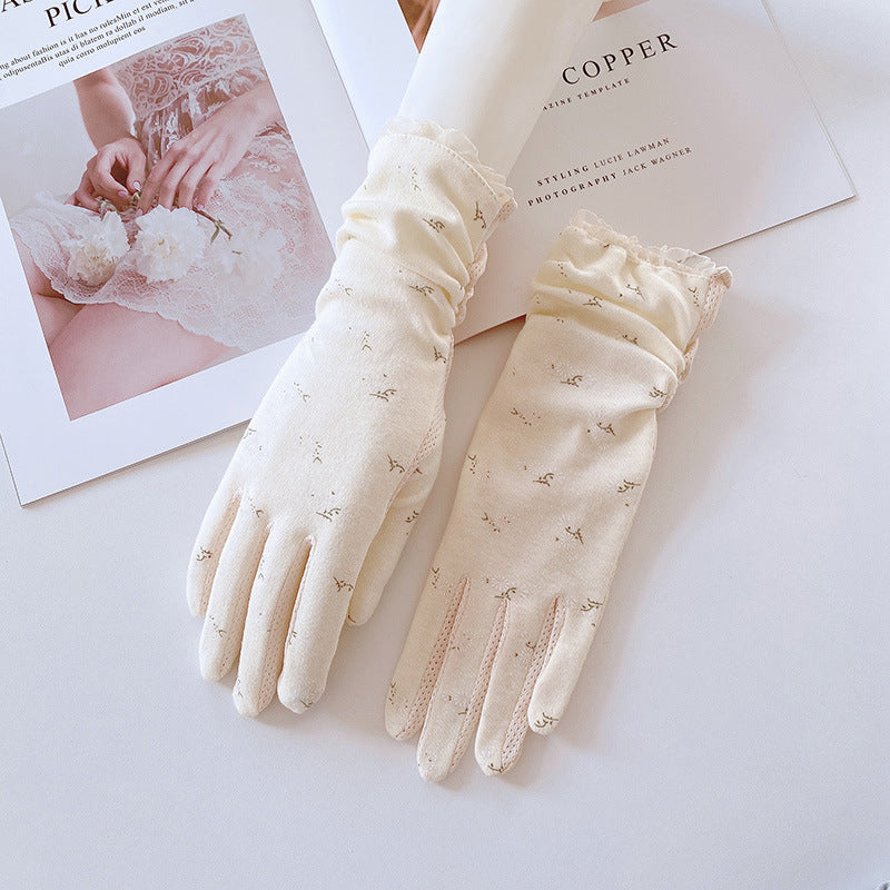 Sheer Floral Mesh Sun Protection Gloves - Yellow