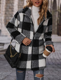 Buffalo Check Longline Faux Fur Coat - Black