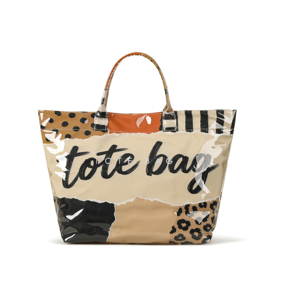 Leopard Print Tote Bag With Glossy Script Lettering - C2