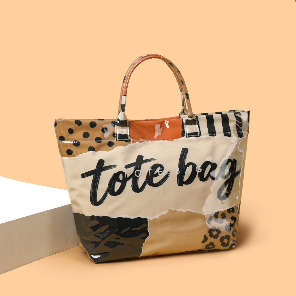 Leopard Print Tote Bag With Glossy Script Lettering