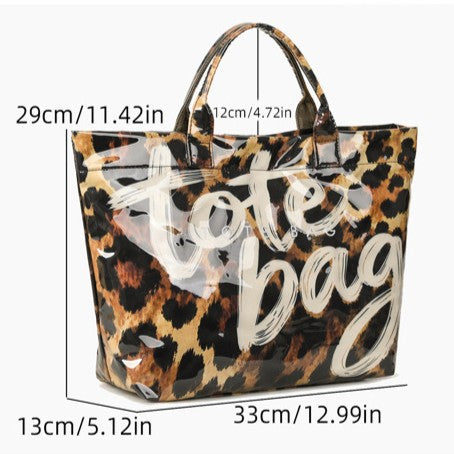 Leopard Print Tote Bag With Glossy Script Lettering - view 1