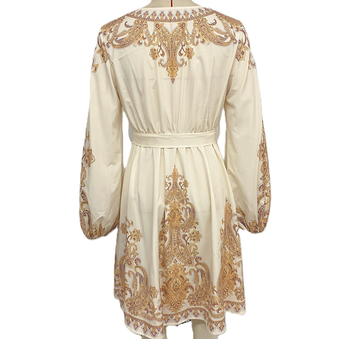 Baroque Border Print Balloon Sleeve Mini Dress - Apricot - 1