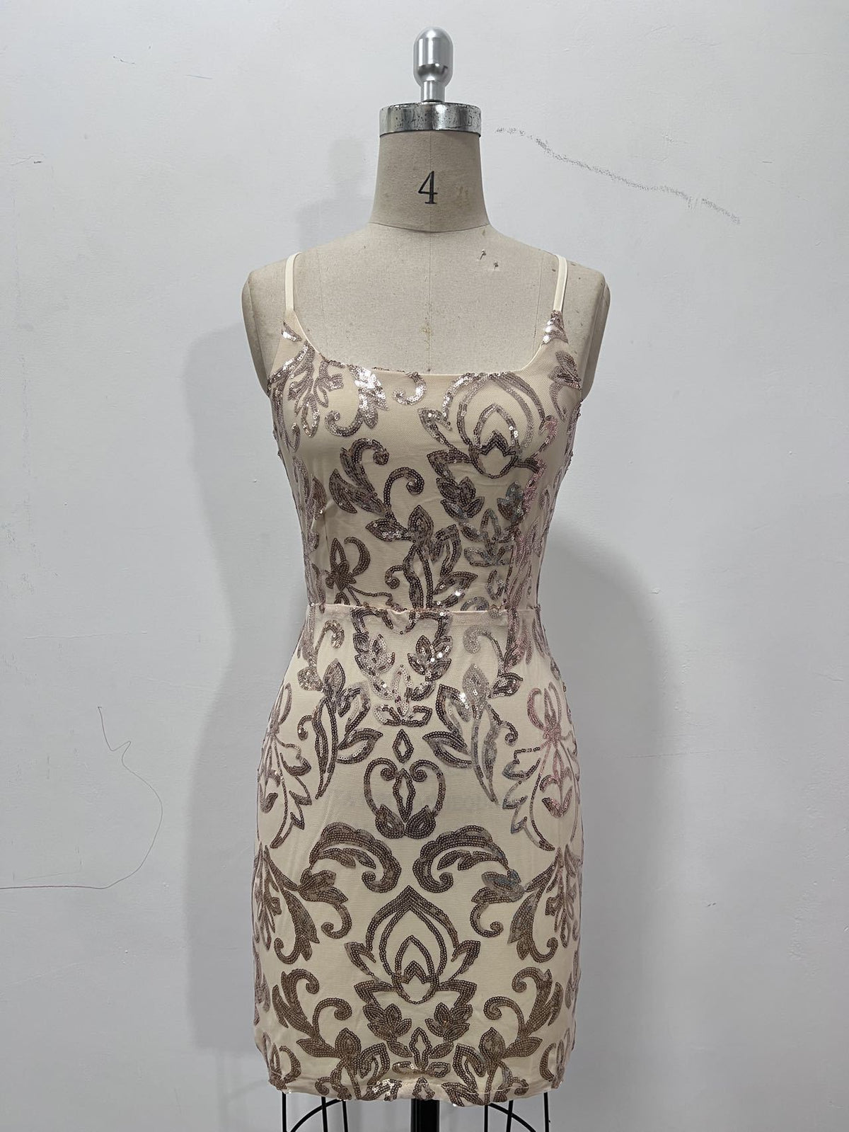 Sequin Damask Bodycon Mini Dress With Tie Back - Gold
