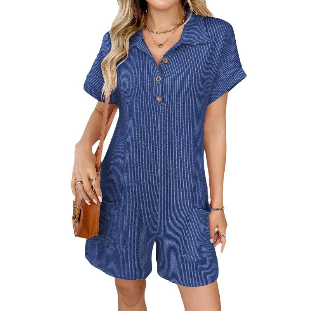 Collared Button Front Utility Romper - Blue