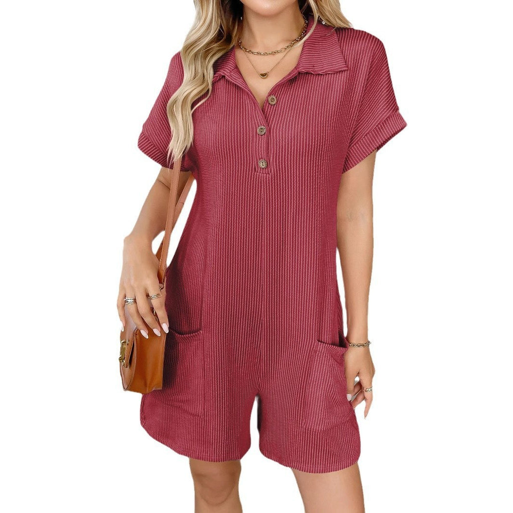 Collared Button Front Utility Romper - Burgundy